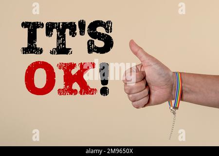 It's OK. Inspiration and motivation concept. Phrase on a yellow background. Stock Photo