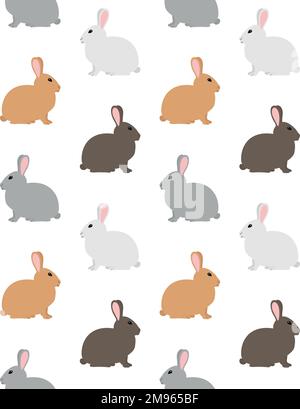 Vector seamless pattern of different color hand drawn flat bunny rabbit isolated on white background Stock Vector