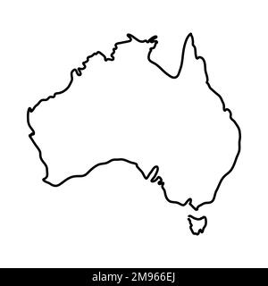 Vector flat outline Australia map silhouette isolated on white background Stock Vector