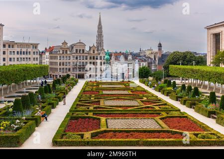 Brussels, Belgium - July 6, 2010 :  Jardin du Mont des Arts. Mont des Arts Garden, Public Park with trimmed gardens in central Brussels Stock Photo