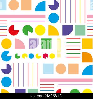 geometric pattern of shapes of circles and squares, lines on a transparent background. Vector seamless abstract background. Stock Vector