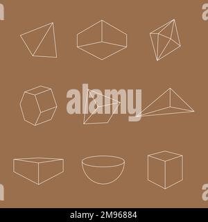 Minimal geometrical shapes on brown background vector set Stock Vector