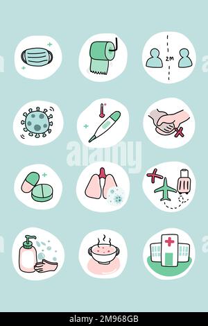 Protect yourself from coronavirus pandemic icon set vector Stock Vector