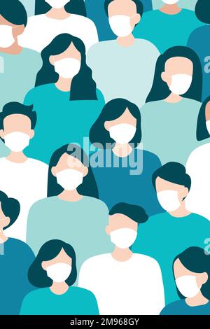 Group of people wearing protective face masks patterned background vector Stock Vector