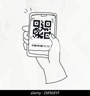 QR code vector cashless payment COVID-19 doodle illustration Stock Vector