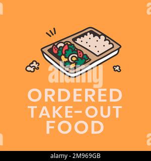 Ordered take-out food, self quarantine activity design element Stock Vector