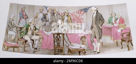 USA - The Signing of the Declaration of Independence by the founding fathers of the United States of America on 4th July 1776. Stock Photo