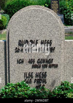 Headstone of the Nazi leader Rudolf Hess (1894-1987), Hitler's second in command who was sentenced to life imprisonment at the Nuremberg Trials in 1946.  He died in Spandau Prison in 1987.  The inscription reads ' Ich Habs Gewagt', meaning I have dared.  The name of Hess's wife Ilse (nee Prohl, 1900-1995), also appears on the headstone. Stock Photo