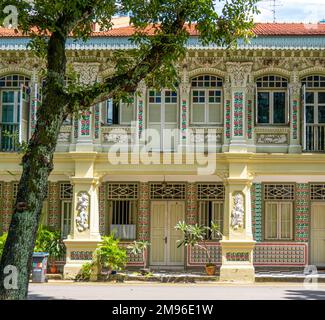 Chinese Baroque style of architecture of a row of shophouses is Petain Rd Singapore Stock Photo