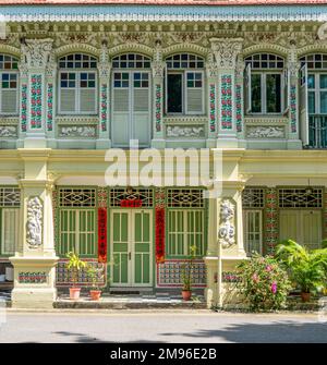 Chinese Baroque style of architecture of a row of shophouses is Petain Rd Singapore Stock Photo