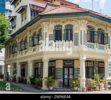 Chinese Baroque style of architecture of a row of shophouses is Petain Rd Singapore Stock Photo