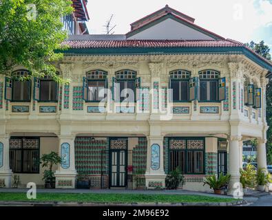 Chinese Baroque style of architecture of a row of shophouses is Petain Rd Singapore Stock Photo