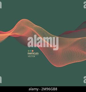 Wave background. Abstract vector illustration. 3d technology style. Illustration with dots. Network design with particle. Stock Vector