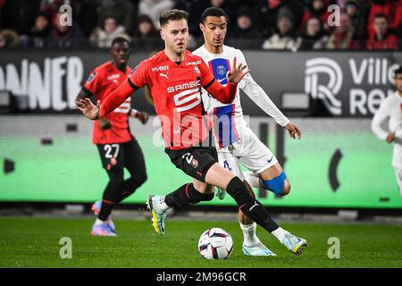 Rennes, France, France. 15th Jan, 2023. Joe RODON of Rennes and