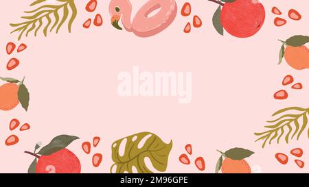 Tropical summer frame on a pink background design vector Stock Vector