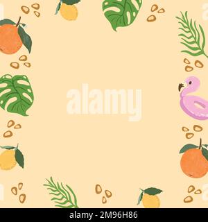 Tropical summer frame on a beige background vector Stock Vector