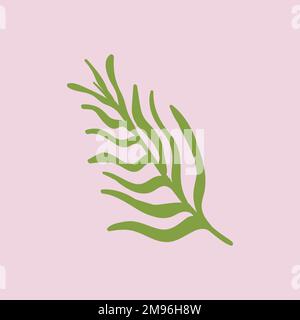 Green tropical leaf on a pink background vector Stock Vector