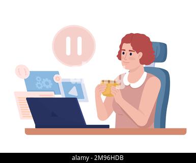 Female freelancer taking time off semi flat color vector character Stock Vector