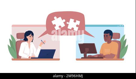 Remote coworkers having communication barrier semi flat color vector characters Stock Vector