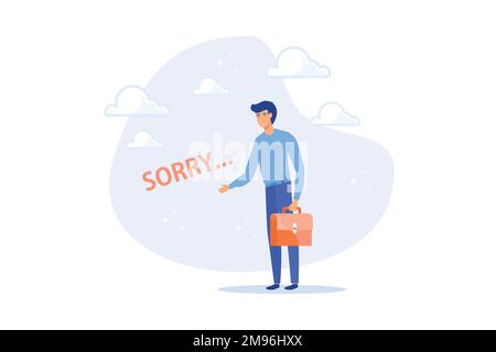 Apologize or say sorry, regret for what happen asking for forgiveness, professional or leadership after mistake or failure, pardon or feel sad concept Stock Vector