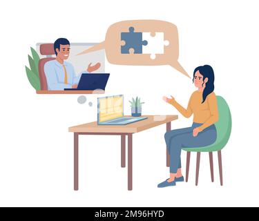 Female employee working from home efficiently semi flat color vector characters Stock Vector