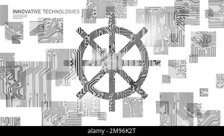 Wheel helm computer developer app concept. Business digital open source program. Data coding steering 3D low polygonal vector line illustration Stock Vector