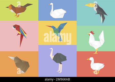 Animals vector origami paper polygon illustration collection Stock Vector