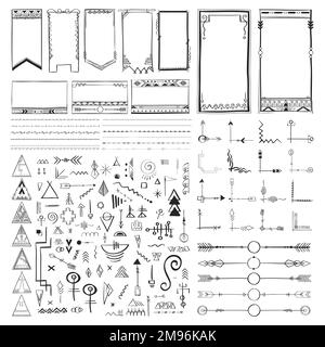 Vector doodle hand drawn ornamental boho style set Stock Vector