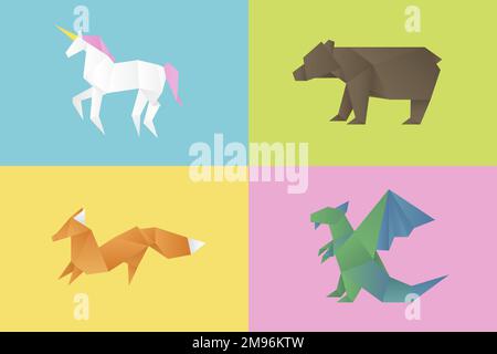 Cute animals craft vector geometric cut out mixed Stock Vector