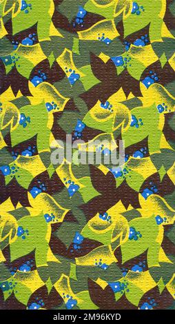 Wrapping Paper Sample Design -- stylised repeated pattern in lemon and lime, with small blue flowers. Stock Photo