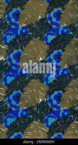 Wrapping Paper Sample Design -- stylised flowers and leaves in blue, turquoise, gold and black. Stock Photo