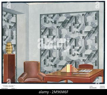 Wallpaper designs shown in a sample office interior -- Electric. Stock Photo