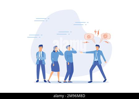 Deal with difficult people, bossy manager or trouble employee, tough or complicated colleague, confusion or conflict concept, flat vector modern illus Stock Vector