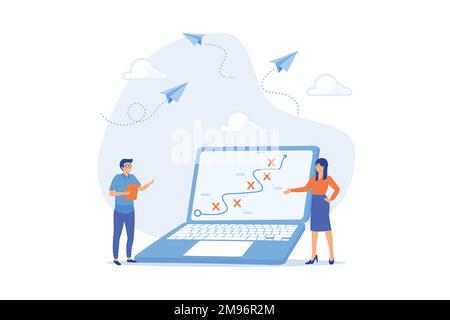 Digital strategy, online marketing or social media communication plan, challenge or technology for business development concept, flat vector modern il Stock Vector