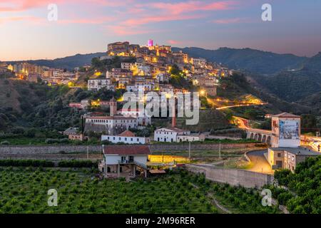 Corigliano Calabro, Italy hilltop townscape at twilight. Stock Photo