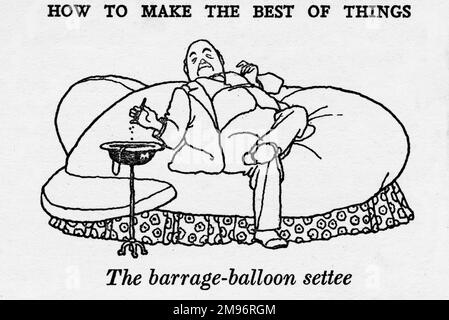 Heath Robinson - Wartime Cartoons - WWII.  The barrage balloon settee. Stock Photo
