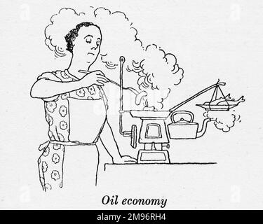 Heath Robinson - Wartime Cartoons - WWII.  Oil economy. Stock Photo