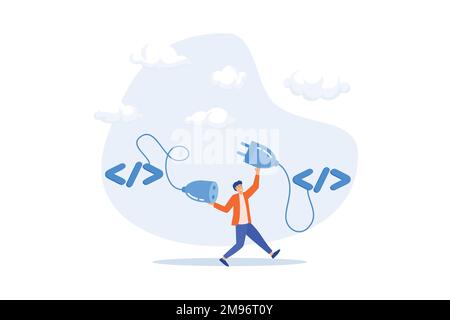 API, application programming interface to connect between software or application, coding to exchange information for website or software development, Stock Vector