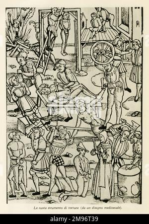 The wheel as an instrument of torture (from a medieval design) Stock Photo