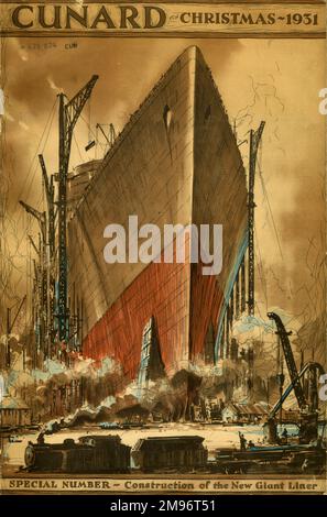 Cunard, Christmas 1931: construction of the new giant liner, cover Stock Photo
