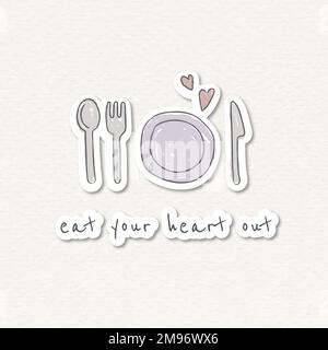 Doodle cutlery table setting sticker vector Stock Vector