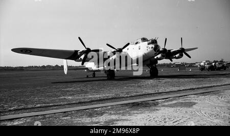 Avro Lancaster Mk VII NX611 in French Naval Air Arm livery at Bankstown in Sydney Australia. Eventually restored and bought in 1983 by the Panton Brothers she is now named “Just Jane” and taxis at the Lincolnshire Aviation Heritage Centre at  East Kirkby Stock Photo