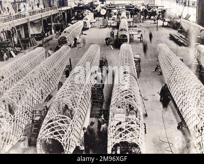 A Vickers Wellington production line showing its Barnes Wallis-designed geodetic construction. Stock Photo