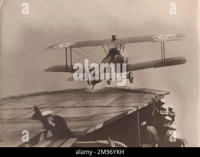 Sopwith 2F1 Camel taking off from HMS Pegasus. Stock Photo