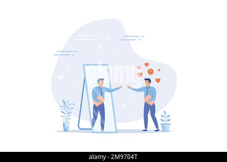 Self acceptance, love and respect yourself, key to success, confidence and positive thinking, attitude or mindset for leader concept, flat vector mode Stock Vector