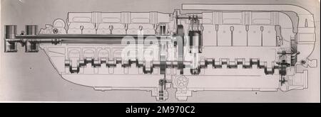 Diagram of the Fiat AS6 engine used in the Macchi-Castoldi MC72 Schneider Trophy racing seaplane. Stock Photo