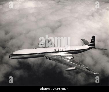 The first de Havilland DH106 Comet 4, G-APDA, of BOAC, in front of the ...