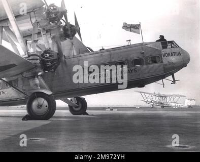 Handley Page HP42W, G-AAXD, Horatius, with G-AAXC, Heracles in the background. Stock Photo