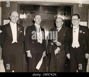 Prior to the 1950 Wilbur Wright lecture. From left: George Edwards, Major G.P. Bulman, C.G. Grey and Major Frank Halford. Stock Photo