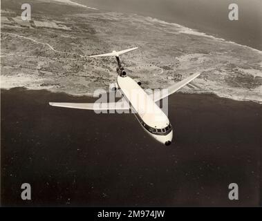 Hawker Siddeley HS121 Trident 3B, G-AWYZ, in BEA markings. Stock Photo